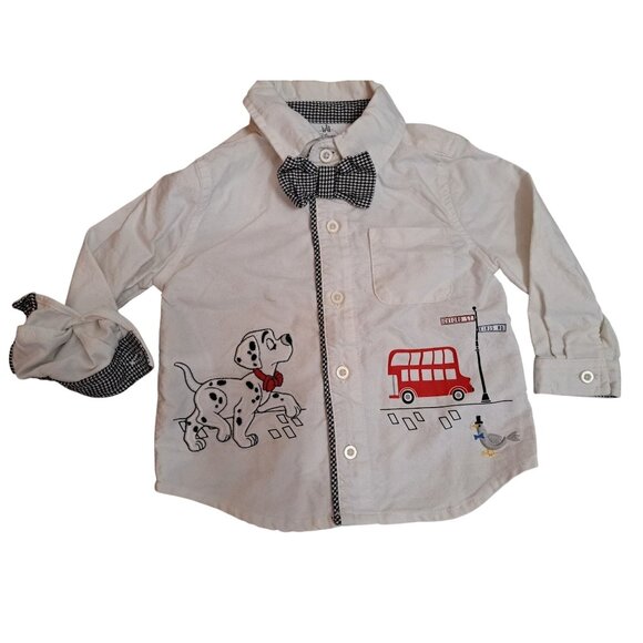 Disney Baby Other - Vtg 101 Dalmations RARE Disney Baby Boys London Button-Up Shirt Bow Tie 12-18 Mo